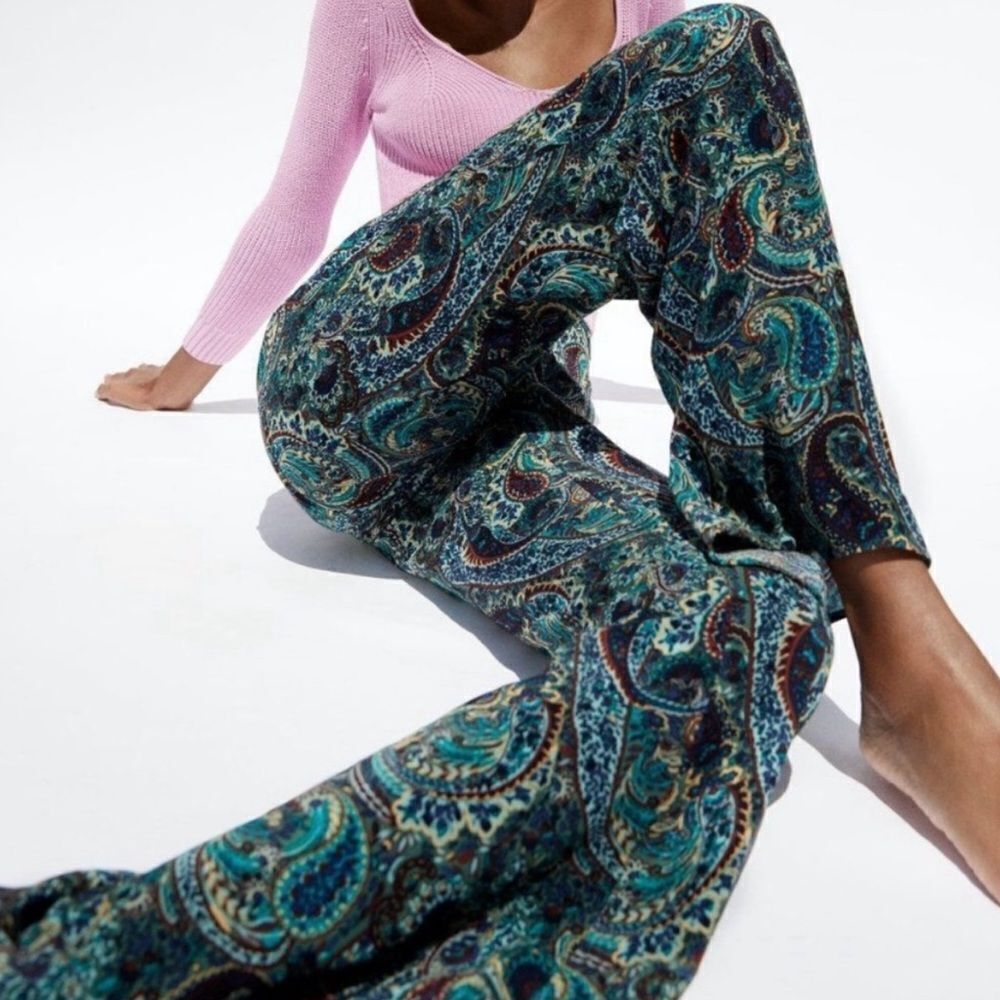NWT Zara High Rise Paisley Flare Pant Bohemian Boho Medium